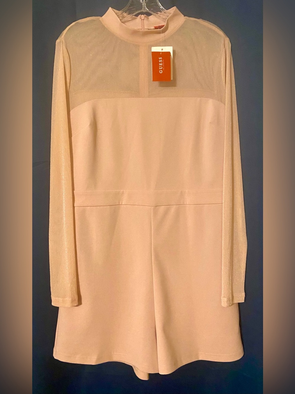 GUESS Cream-Blush Long Sleeve Shorts Romper